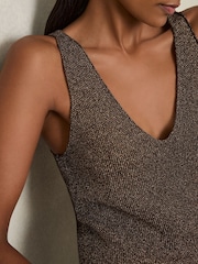 Reiss Bronze Mika Metallic V-Neck Vest - Image 4 of 6