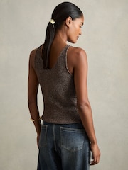 Reiss Bronze Mika Metallic V-Neck Vest - Image 5 of 6