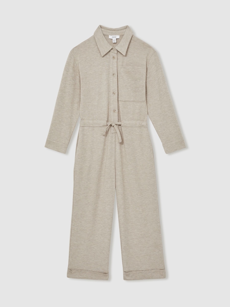 Reiss Oatmeal Rita 13-14 yrs Jersey Mélange Drawstring Boilersuit - Image 1 of 4