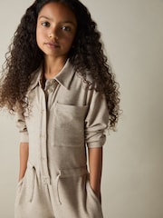 Reiss Oatmeal Rita 13-14 yrs Jersey Mélange Drawstring Boilersuit - Image 3 of 4
