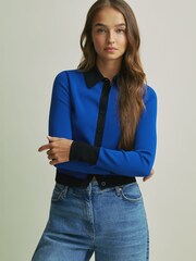 Florere Bright Blue Contrast Trim Cropped Cardigan - Image 1 of 6