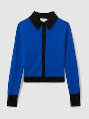 Florere Bright Blue Contrast Trim Cropped Cardigan - Image 2 of 6