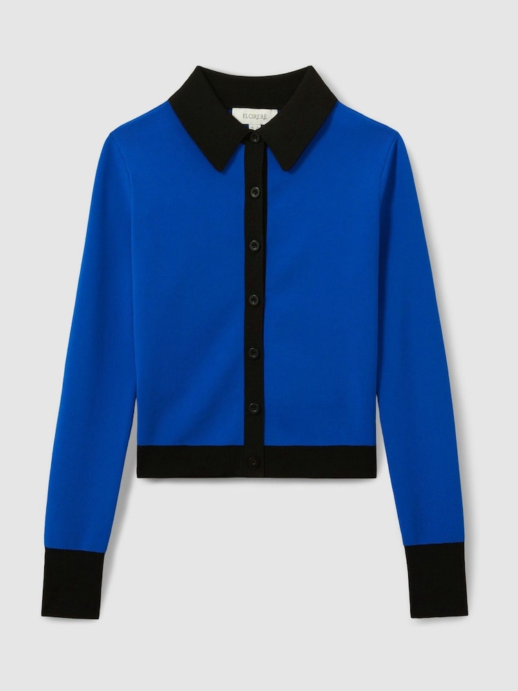 Florere Bright Blue Contrast Trim Cropped Cardigan - Image 2 of 6
