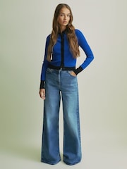Florere Bright Blue Contrast Trim Cropped Cardigan - Image 3 of 6