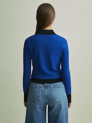 Florere Bright Blue Contrast Trim Cropped Cardigan - Image 5 of 6
