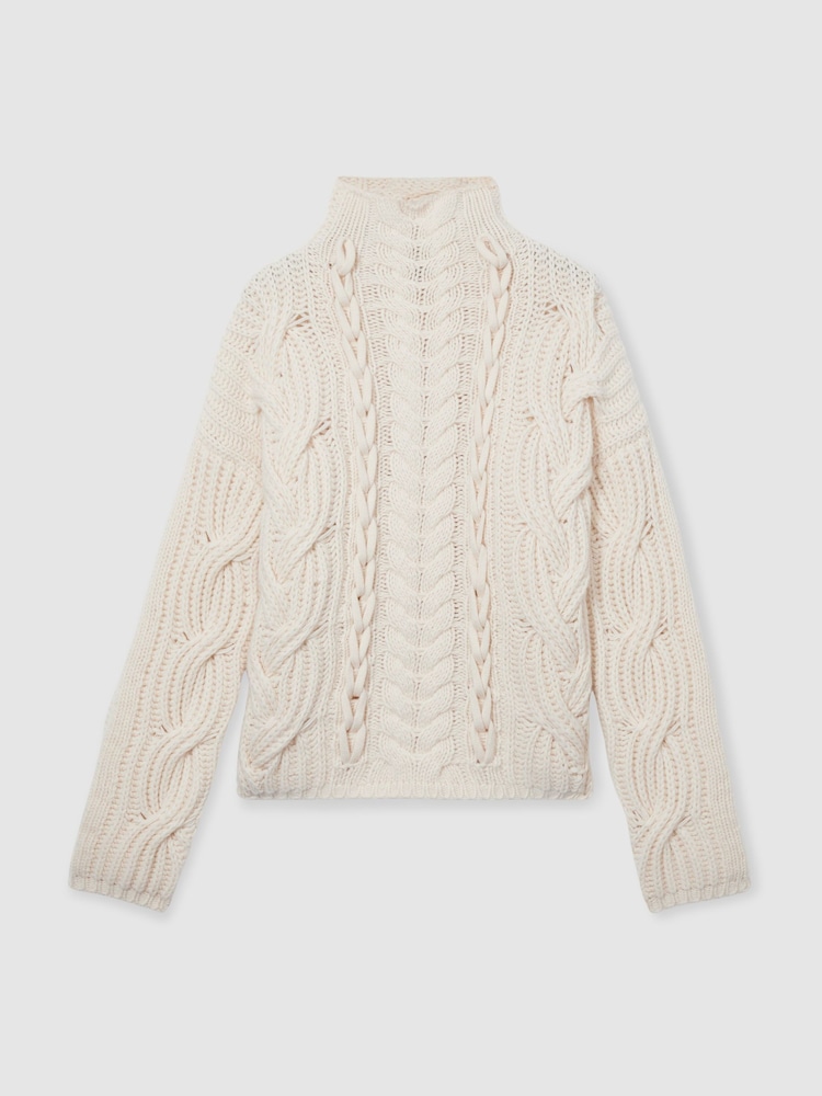 Reiss Cream Aubrey Atelier Wool and Cashmere Cabled Jumper - Image 2 of 7