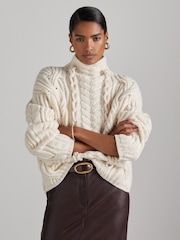 Reiss Cream Aubrey Atelier Wool and Cashmere Cabled Jumper - Image 3 of 7