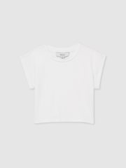 Reiss White Terry 4-9 yrs Cotton-Jersey Cropped T-Shirt - Image 2 of 4