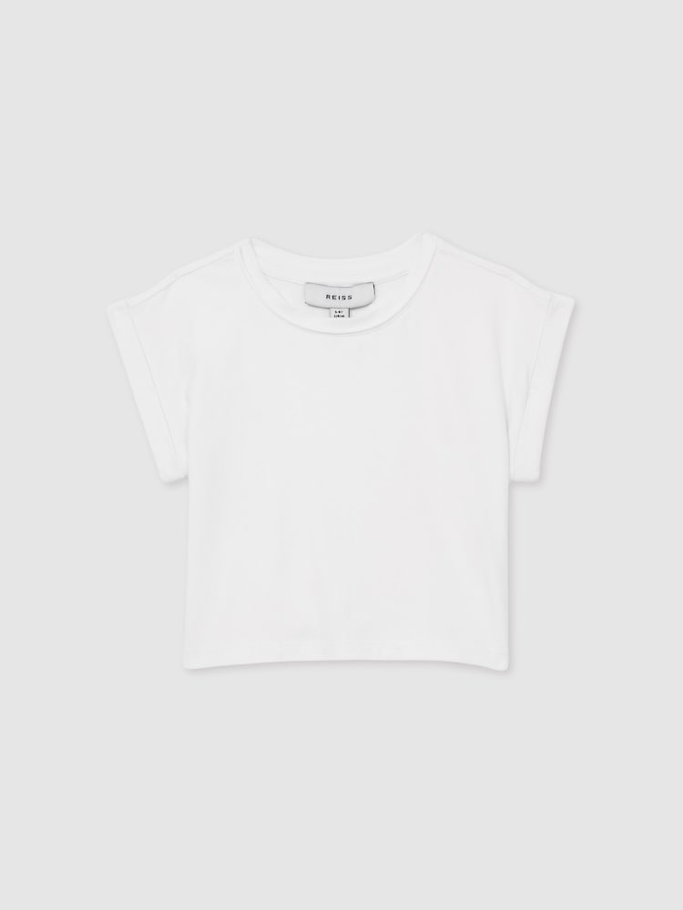 Reiss White Terry 4-9 yrs Cotton-Jersey Cropped T-Shirt - Image 2 of 4