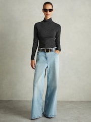 Reiss Black Louisa Ruched Jersey Top with Wool - Image 1 of 6