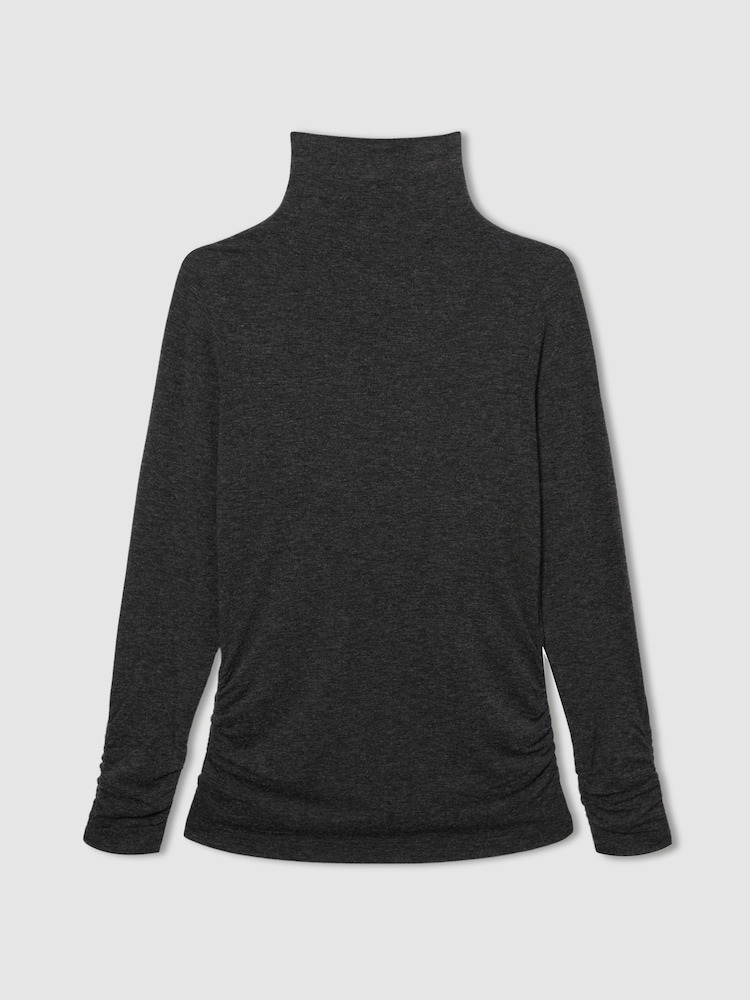 Reiss Black Louisa Ruched Jersey Top with Wool - Image 2 of 6