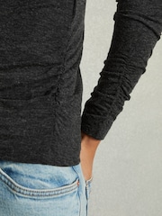 Reiss Black Louisa Ruched Jersey Top with Wool - Image 4 of 6