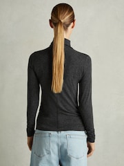 Reiss Black Louisa Ruched Jersey Top with Wool - Image 5 of 6