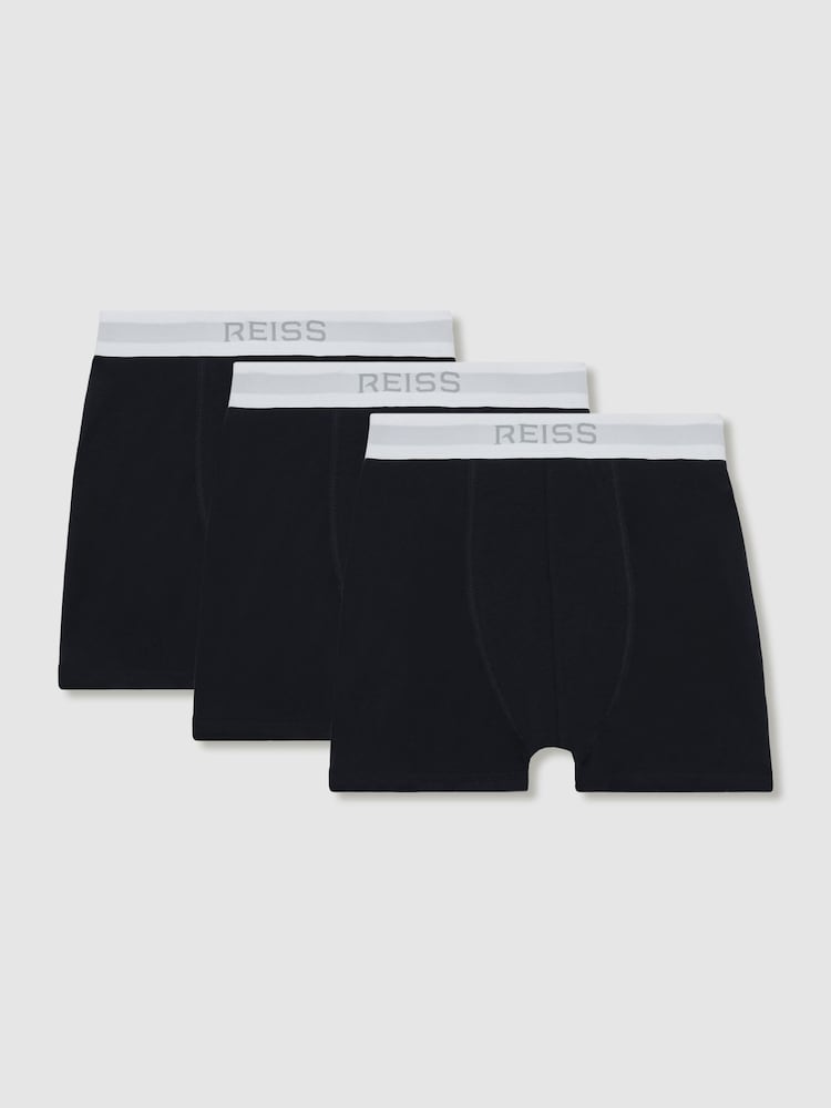 Reiss Navy Joseph 3 Pack Stretch-Cotton Boxers - Image 1 of 4