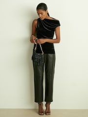 Reiss Black Dylan Velvet Drape Off-Shoulder Top - Image 3 of 6