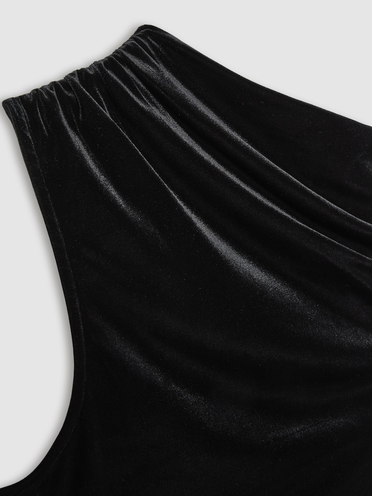Reiss Black Dylan Velvet Drape Off-Shoulder Top - Image 6 of 6