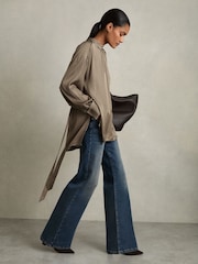 Reiss Mink Lina Woven High-Neck Belted Blouse - Image 1 of 7