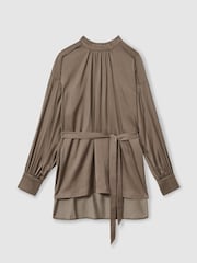 Reiss Mink Lina Woven High-Neck Belted Blouse - Image 2 of 7
