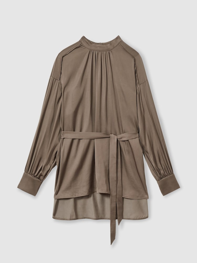 Reiss Mink Lina Woven High-Neck Belted Blouse - Image 2 of 7