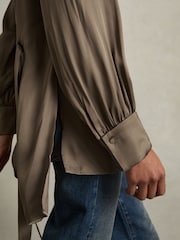 Reiss Mink Lina Woven High-Neck Belted Blouse - Image 4 of 7