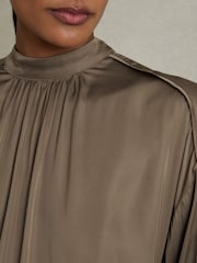 Reiss Mink Lina Woven High-Neck Belted Blouse - Image 5 of 7