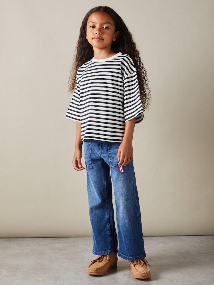 Reiss Navy Sassy 4-9 yrs Oversized Striped Cotton T-Shirt - Image 1 of 4