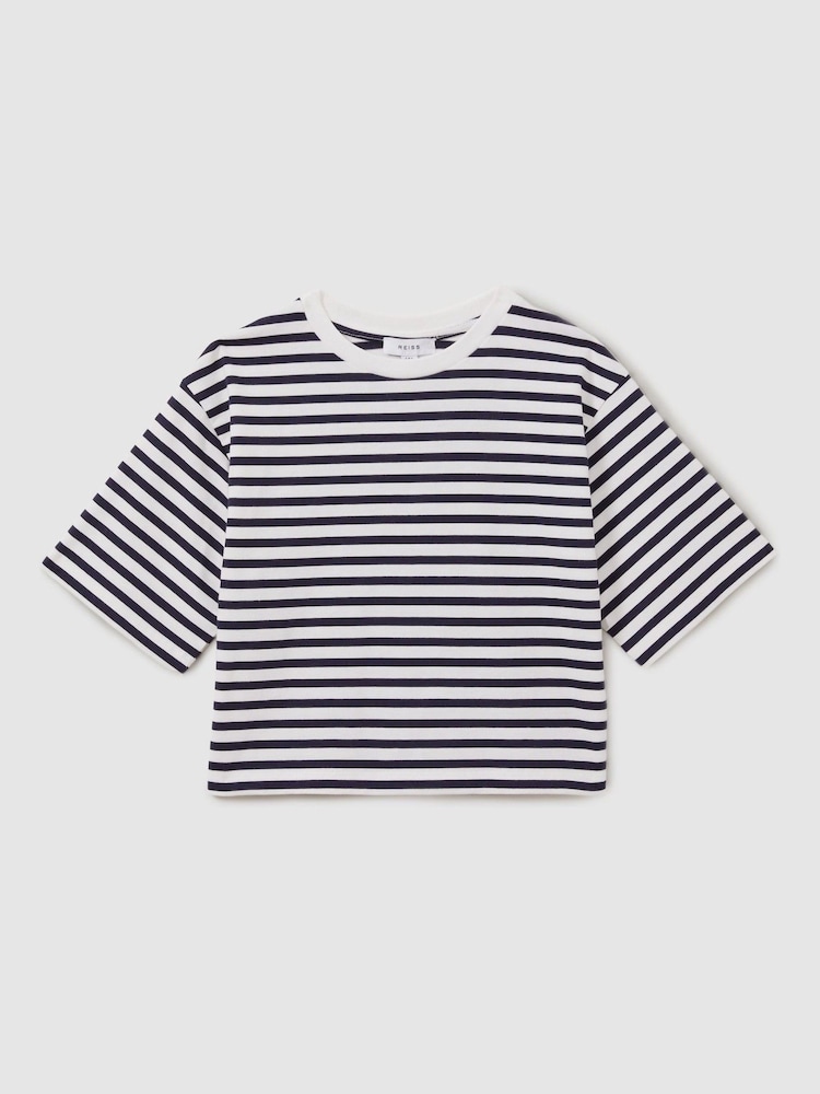 Reiss Navy Sassy 4-9 yrs Oversized Striped Cotton T-Shirt - Image 2 of 4