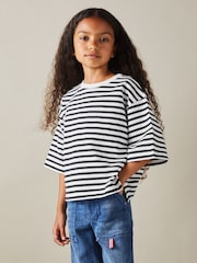 Reiss Navy Sassy 4-9 yrs Oversized Striped Cotton T-Shirt - Image 3 of 4