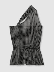 Reiss Black Tina One-Shoulder Polka-Dot Georgette Top - Image 2 of 6
