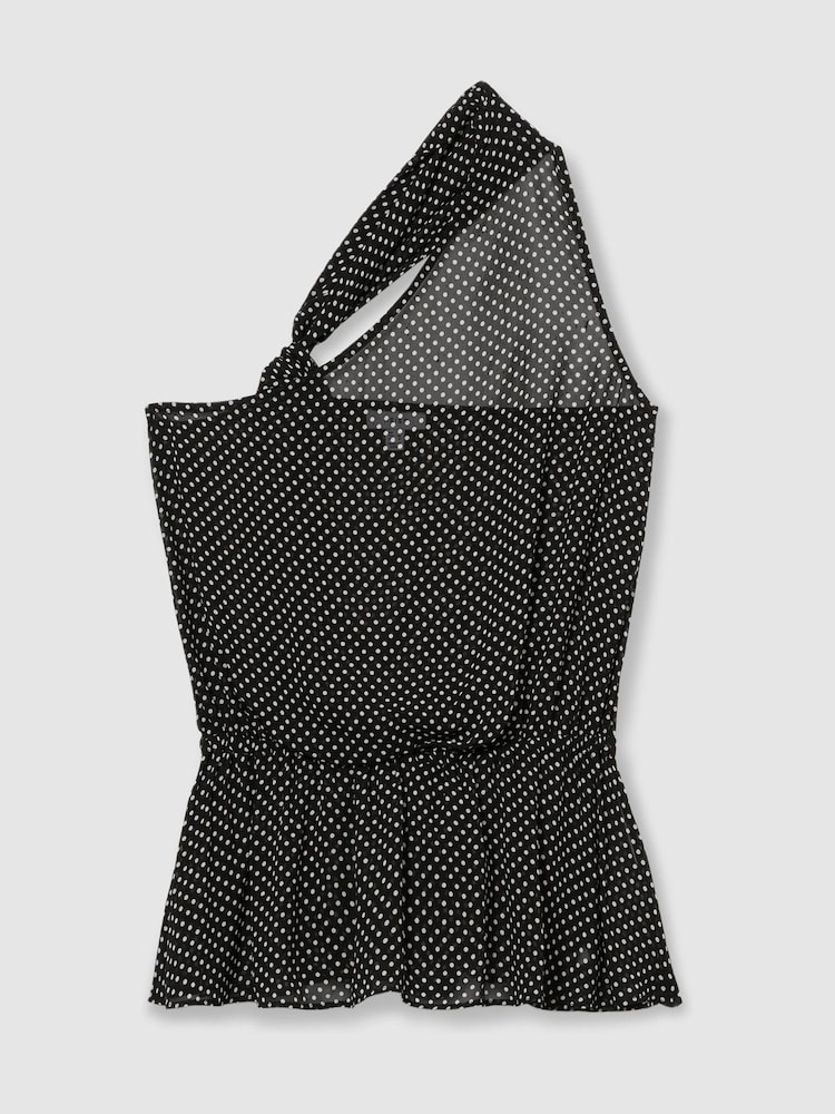 Reiss Black Tina One-Shoulder Polka-Dot Georgette Top - Image 2 of 6