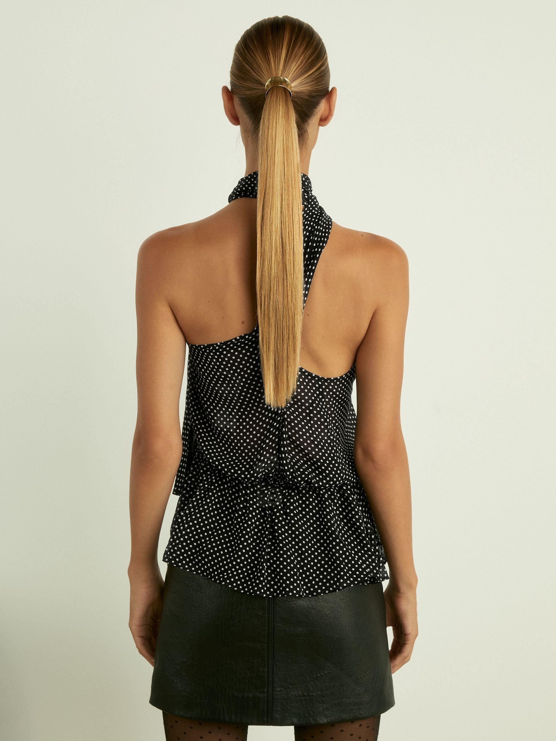 Buy Reiss Black Tina One-Shoulder Polka-Dot Georgette Top