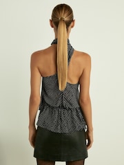Reiss Black Tina One-Shoulder Polka-Dot Georgette Top - Image 5 of 6
