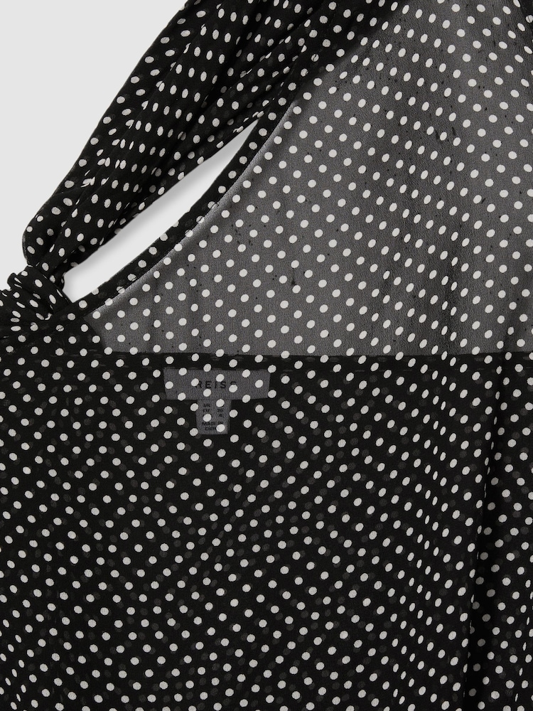 Reiss Black Tina One-Shoulder Polka-Dot Georgette Top - Image 6 of 6