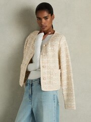 Reiss Felicity Tweed Effect Cardigan with Merino - Slika 1 iz 7