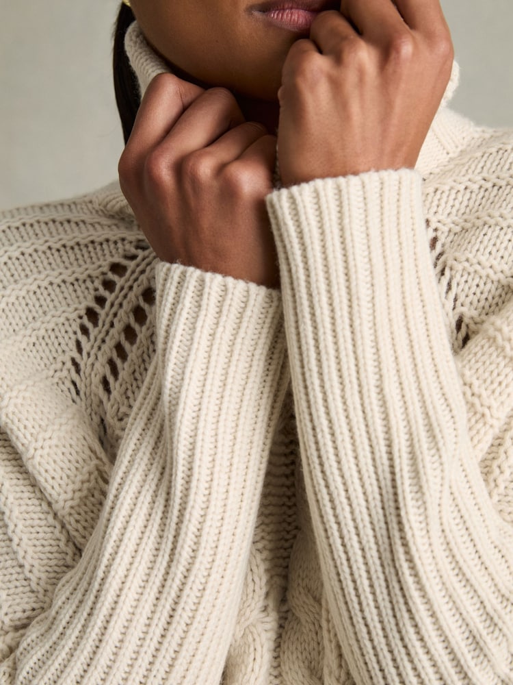 Buy Reiss Cream Penny Wool-Cashmere Chunky Cable-Knit Jumper from