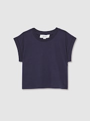 Reiss Navy Terry 9-13 yrs Cotton-Jersey Cropped T-Shirt - Image 2 of 4