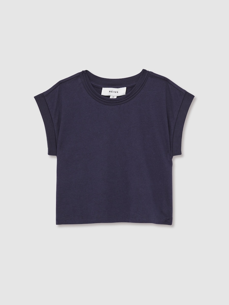 Reiss Navy Terry 9-13 yrs Cotton-Jersey Cropped T-Shirt - Image 2 of 4