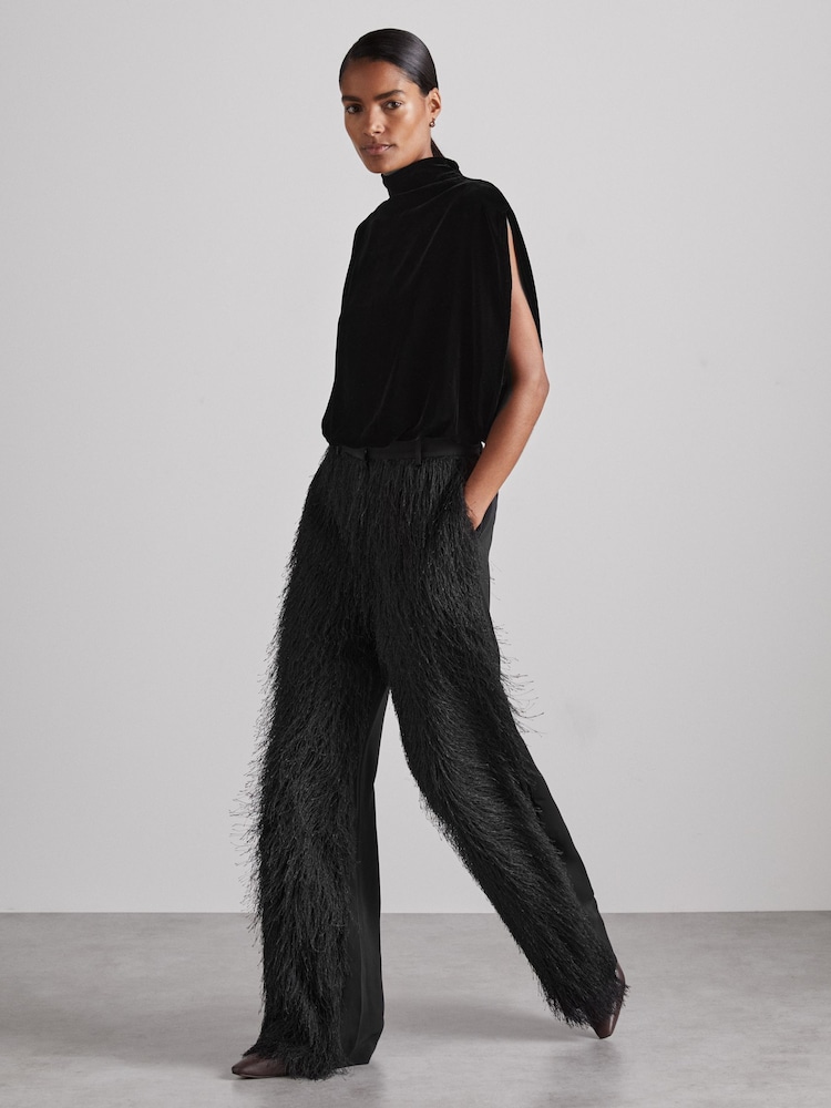 Reiss Black Abigail Atelier Velvet Draped Sleeveless Bodysuit - Image 1 of 6