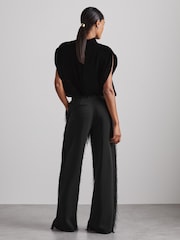 Reiss Black Abigail Atelier Velvet Draped Sleeveless Bodysuit - Image 2 of 6