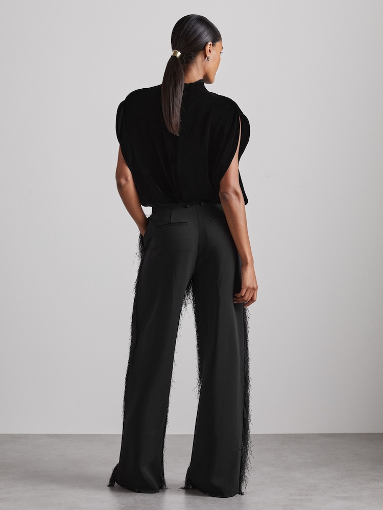 Reiss Black Abigail Atelier Velvet Draped Sleeveless Bodysuit - Image 2 of 6