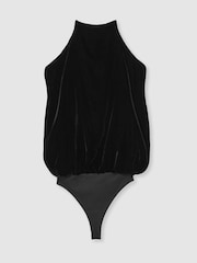 Reiss Black Abigail Atelier Velvet Draped Sleeveless Bodysuit - Image 5 of 6