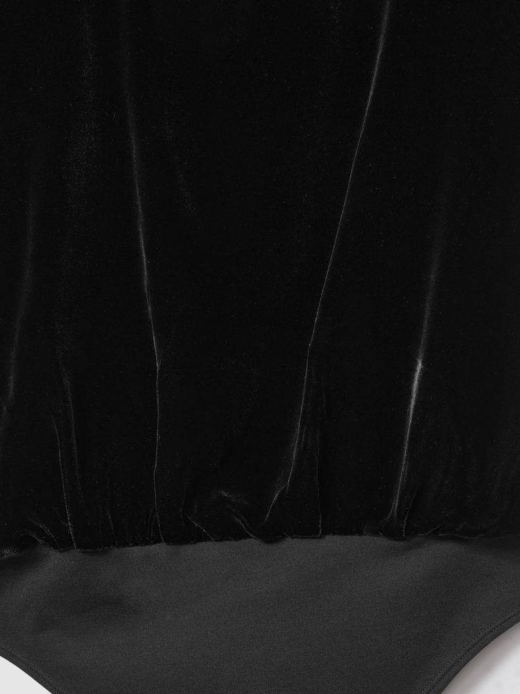 Reiss Black Abigail Atelier Velvet Draped Sleeveless Bodysuit - Image 6 of 6