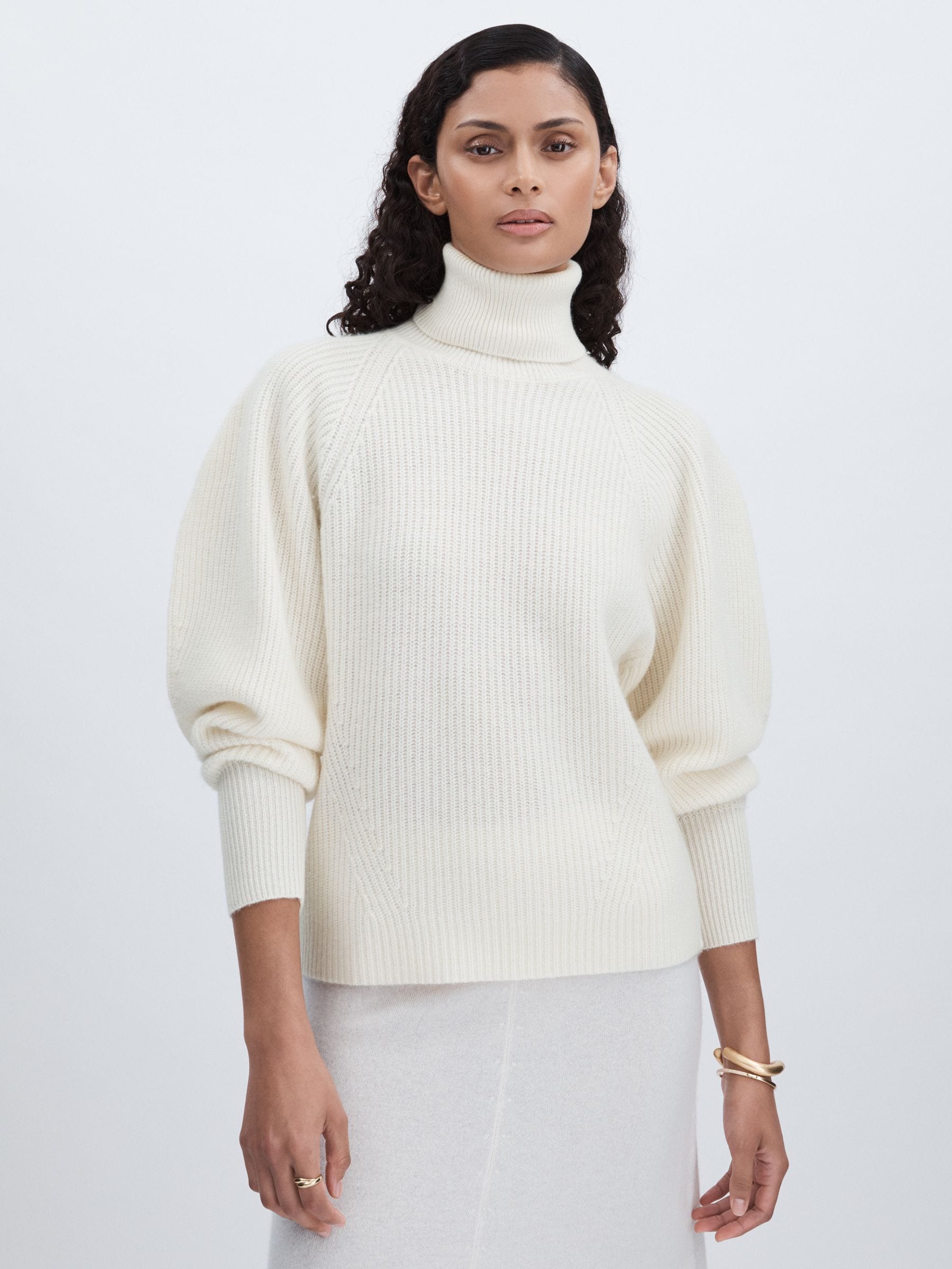 Madeleine Thompson Cream Wool Cashmere Roll Neck Jumper In White