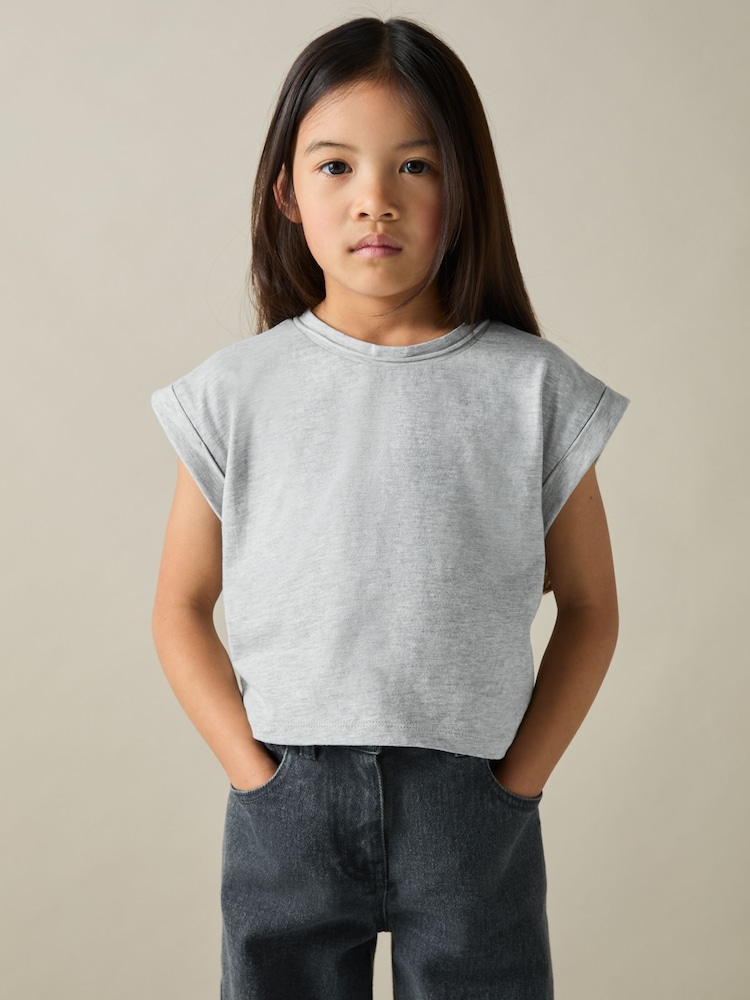 Reiss Grey Terry 9-13 yrs Cotton-Jersey Cropped T-Shirt - Image 1 of 4