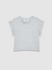 Reiss Grey Terry 9-13 yrs Cotton-Jersey Cropped T-Shirt - Image 2 of 4