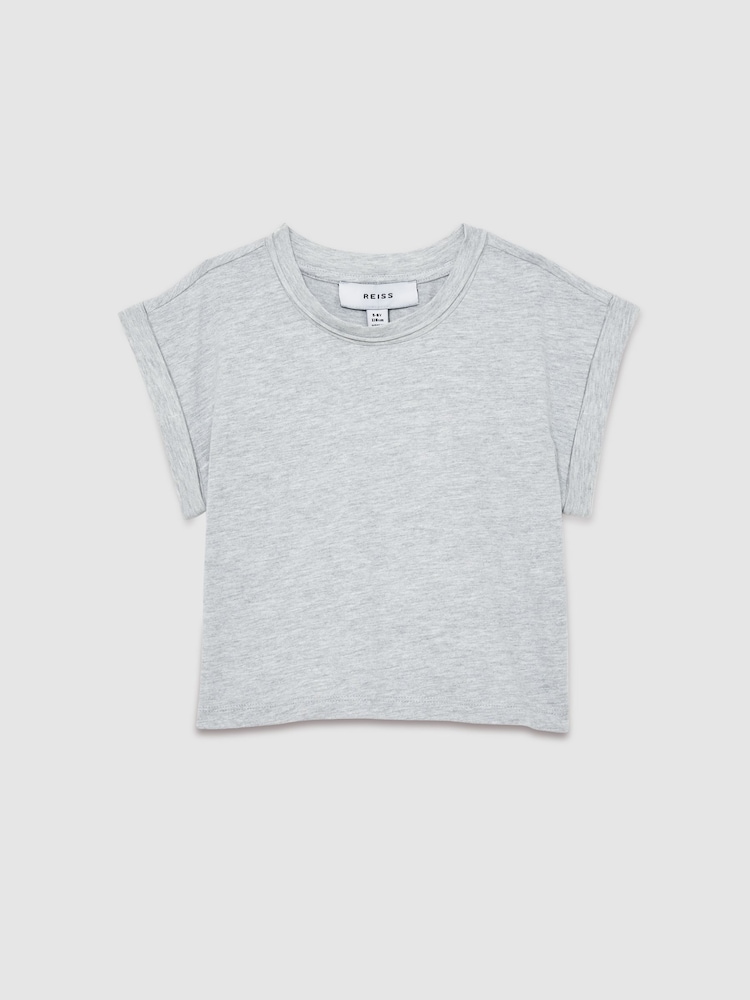 Reiss Grey Terry 9-13 yrs Cotton-Jersey Cropped T-Shirt - Image 2 of 4