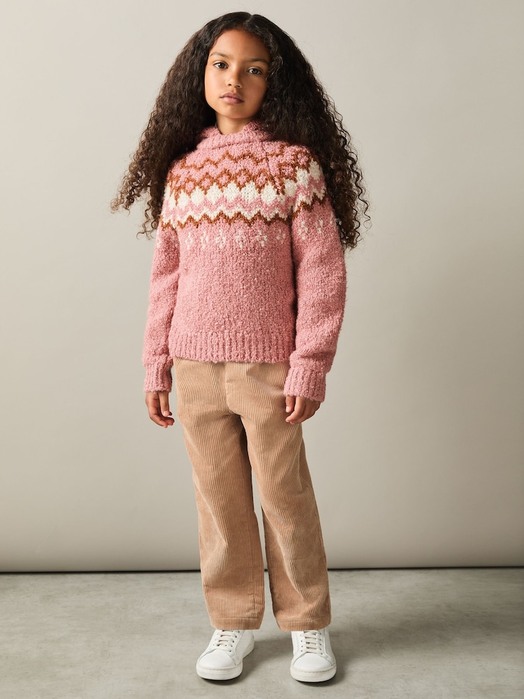 Reiss Mink Divia 4-9 yrs Cotton-Wool FairIsle Pattern Hoodie - Image 1 of 4