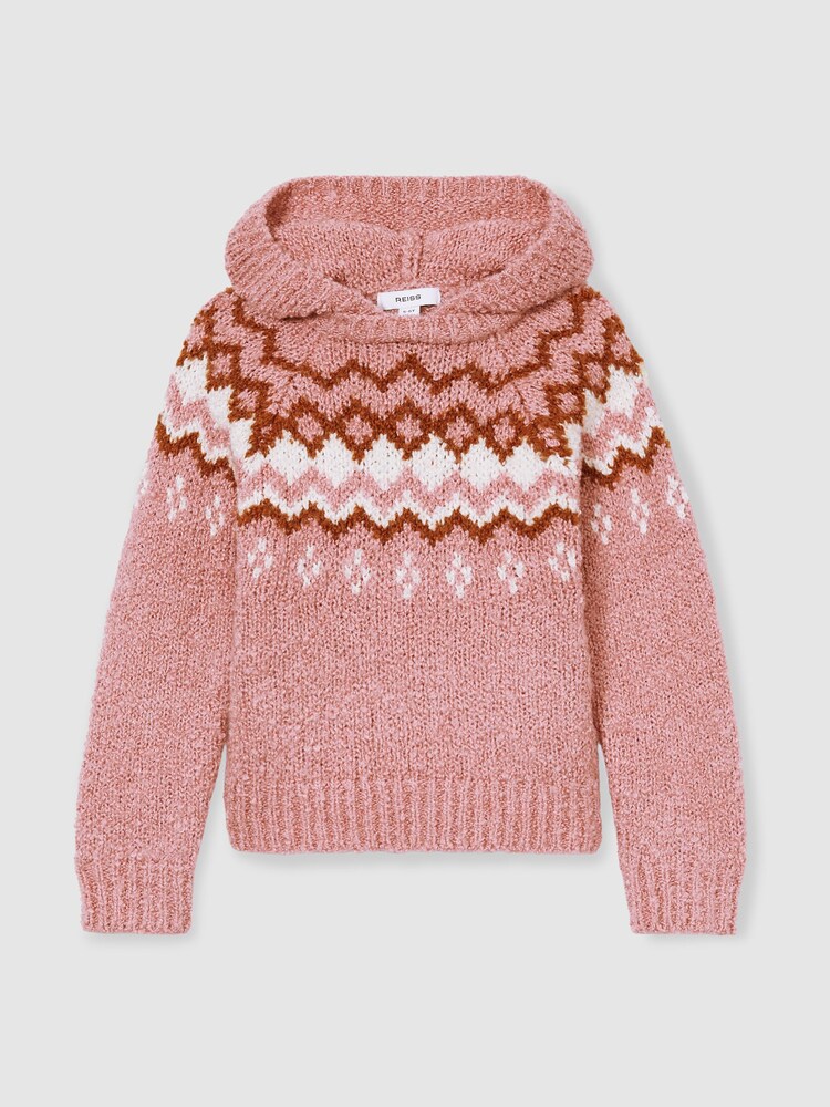 Reiss Mink Divia 4-9 yrs Cotton-Wool FairIsle Pattern Hoodie - Image 2 of 4