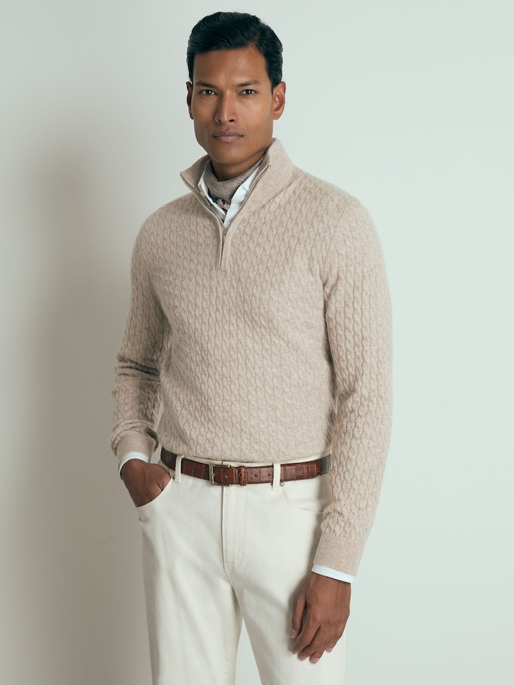 Oatmeal Melange - cashmere comReiss Richmond Cabled Cashmere com gola alta e zíper Atelier Jumper - Imagem 1 de 6