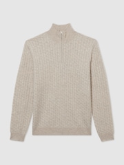 Oatmeal Melange - cashmere comReiss Richmond Cabled Cashmere com gola alta e zíper Atelier Jumper - Imagem 2 de 6